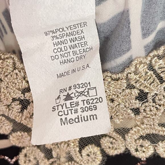 VTG Black Beige Lace Trim Babydoll Tank Top M Y2K Fairy Grunge Bratz USA Glitter - Picture 6 of 8